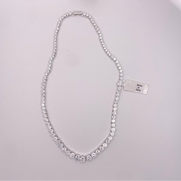 Seta Round Cubic Zirconia Silvertone Graduated Eternity Necklace 16" - Picture 11 of 14